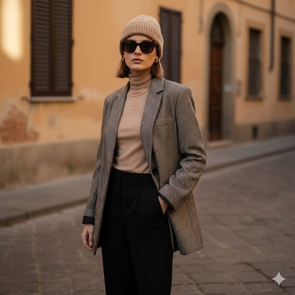 ASTR The Label Rachel Blazer – Brown Houndstooth (Size S)
